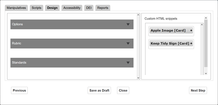 Alternate Assessment Document Editor window: Design tab